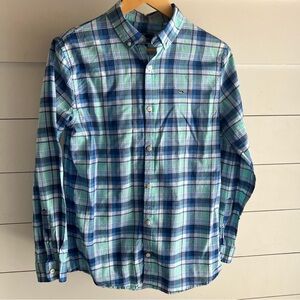 Vineyard Vines Boys Whale Shirt Blue and Green Plaid Button Down Size XL (18)